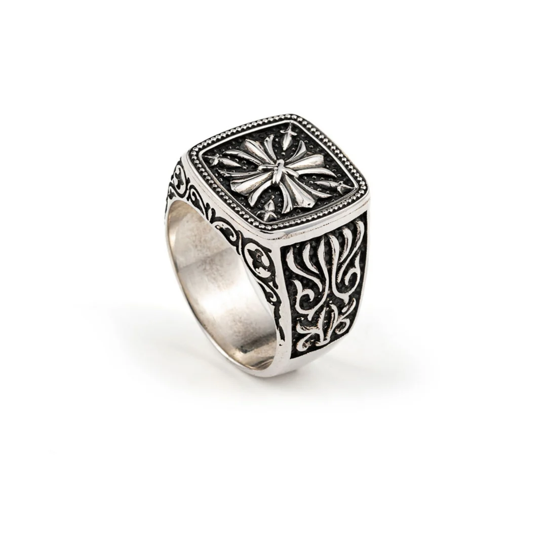 RARE PRINCE by CARAT SUTRA | Exclusive Cross Vintage Byzantine Style Signet Ring for Men, Oxidized Sterling Silver 925 Ring | Jewellery for Men| With Certificate of Authenticity and 925 Hallmark - Image 5
