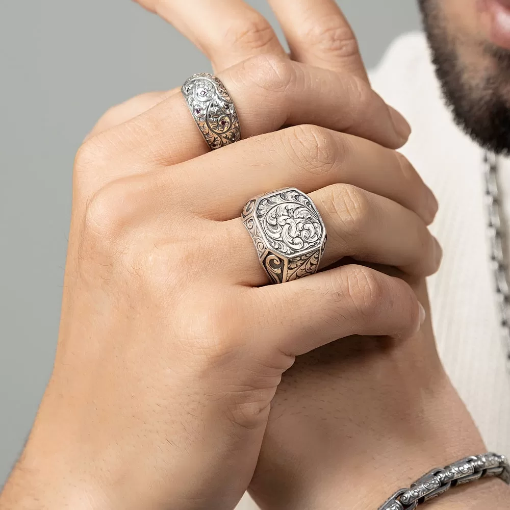 RARE PRINCE by CARAT SUTRA | Exclusive Hand Engraved Ring for Men, Oxidized Sterling Silver 925 Ring | Jewellery for Men| With Certificate of Authenticity and 925 Hallmark - Image 2