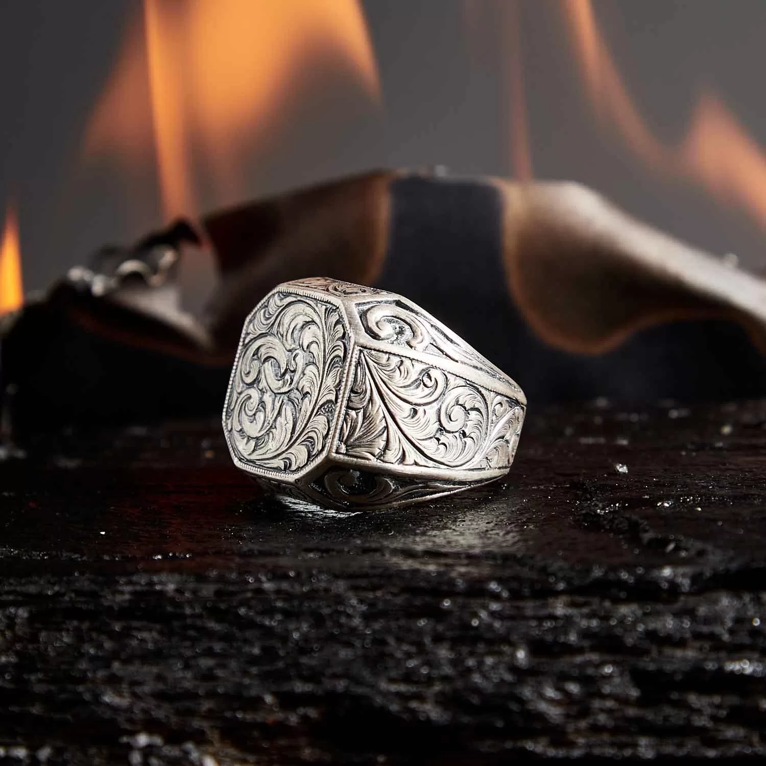 RARE PRINCE by CARAT SUTRA | Exclusive Hand Engraved Ring for Men, Oxidized Sterling Silver 925 Ring | Jewellery for Men| With Certificate of Authenticity and 925 Hallmark - Image 4