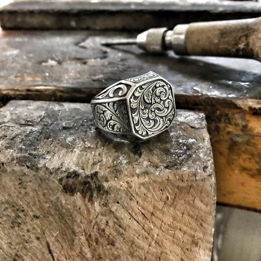 RARE PRINCE by CARAT SUTRA | Exclusive Hand Engraved Ring for Men, Oxidized Sterling Silver 925 Ring | Jewellery for Men| With Certificate of Authenticity and 925 Hallmark - Image 5