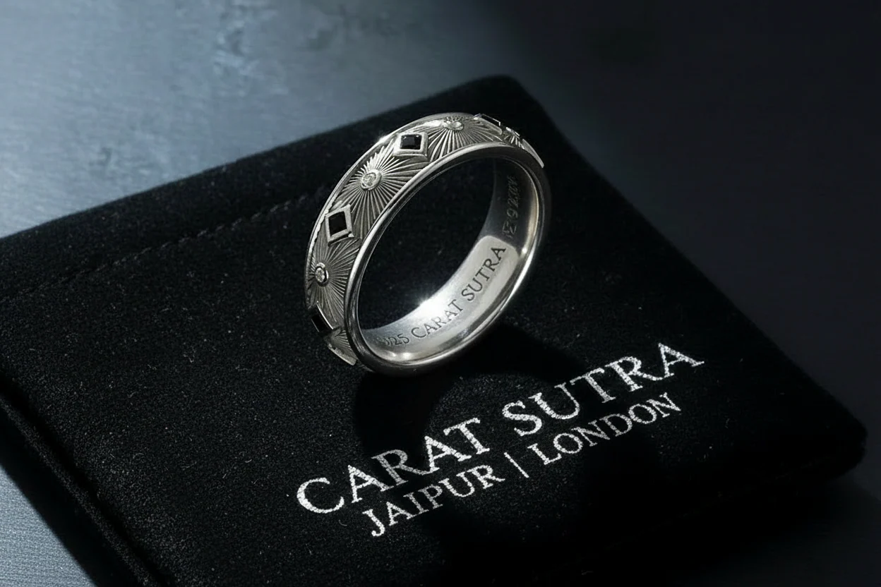 RARE PRINCE by CARAT SUTRA | Exclusive Sunbeam Band Ring for Men, Oxidized Sterling Silver 925 Ring | Jewellery for Men| With Certificate of Authenticity and 925 Hallmark - Image 4