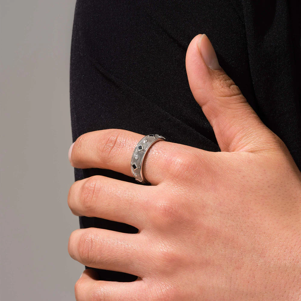 RARE PRINCE by CARAT SUTRA | Exclusive Sunbeam Band Ring for Men, Oxidized Sterling Silver 925 Ring | Jewellery for Men| With Certificate of Authenticity and 925 Hallmark - Image 6
