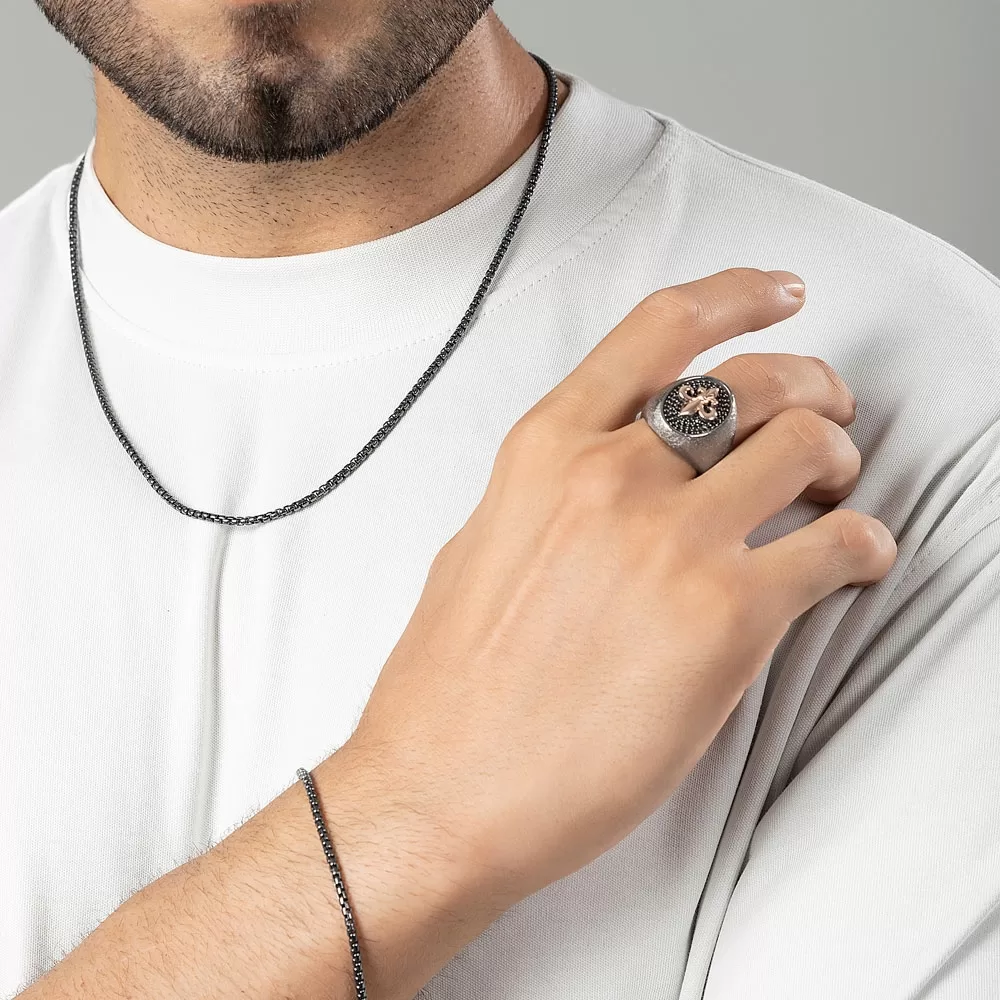 RARE PRINCE by CARAT SUTRA | Exclusive Fleur de Lis Ring Studded with Black Cubic Zirconia, Sterling Silver 925 Ring | Jewellery for Men| With Certificate of Authenticity and 925 Hallmark - Image 4