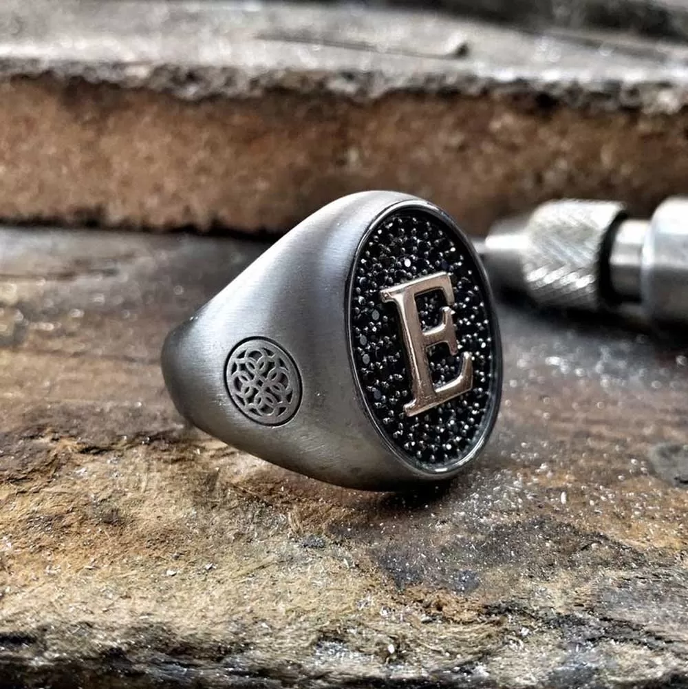 RARE PRINCE by CARAT SUTRA | Exclusive Personalized Name Initials Ring Studded with Black Zircon | Sterling Silver 925 Ring | Jewelry for Men| With Certificate of Authenticity and 925 Hallmark - Image 2