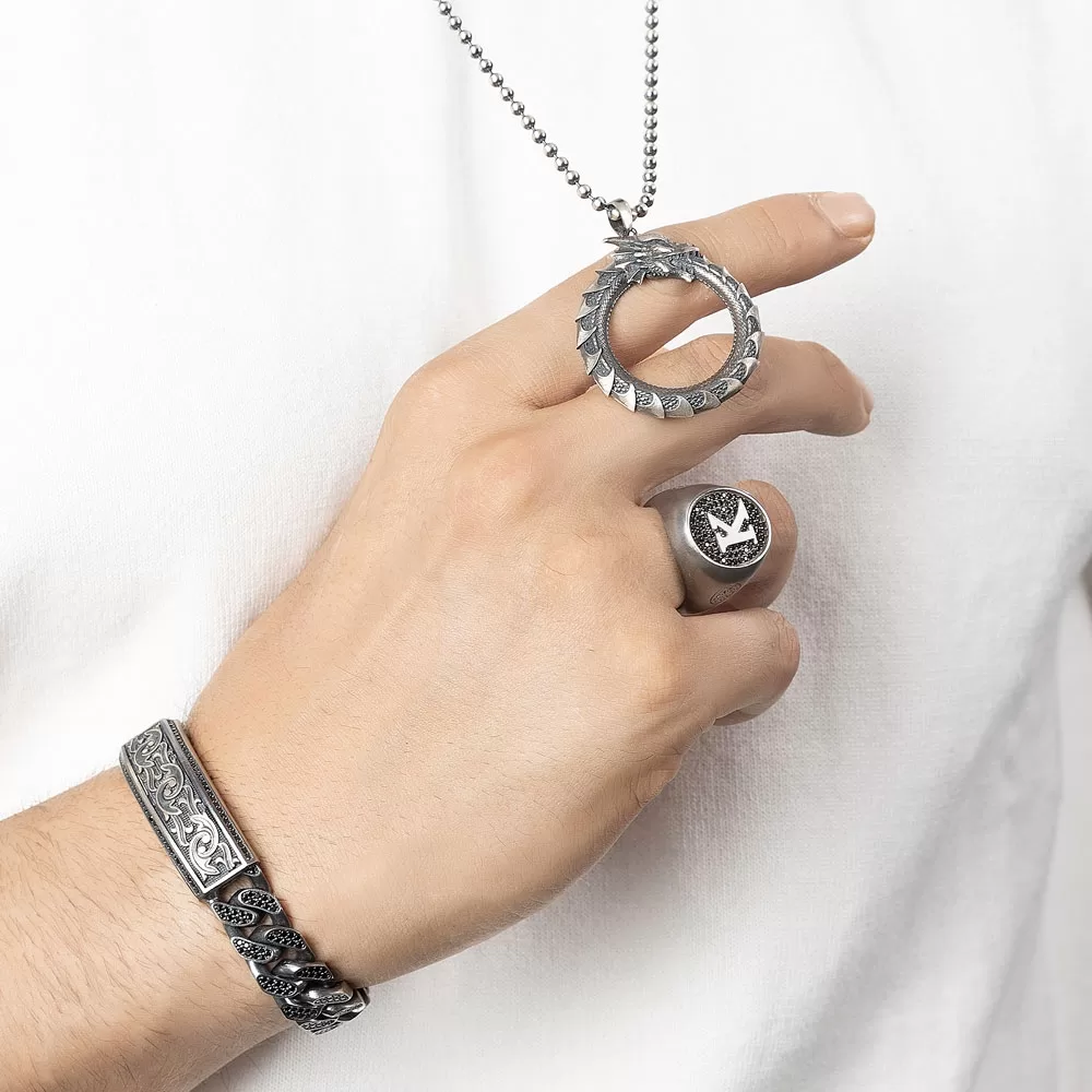 RARE PRINCE by CARAT SUTRA | Exclusive Personalized Name Initials Ring Studded with Black Zircon | Sterling Silver 925 Ring | Jewelry for Men| With Certificate of Authenticity and 925 Hallmark - Image 5