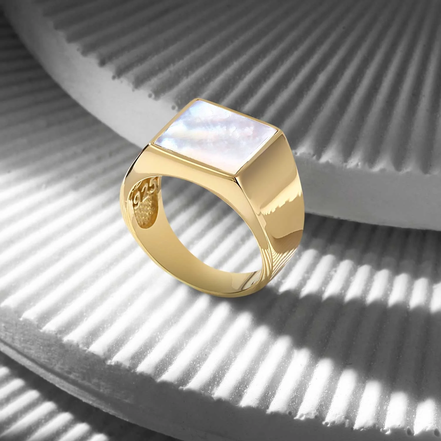 RARE PRINCE by CARAT SUTRA | Exclusive Classic Gold Signet Statement Ring with Natural Pearl/ Tiger Eye, Sterling Silver 925 Ring | Jewellery for Men| With Certificate of Authenticity and 925 Hallmark - Image 6