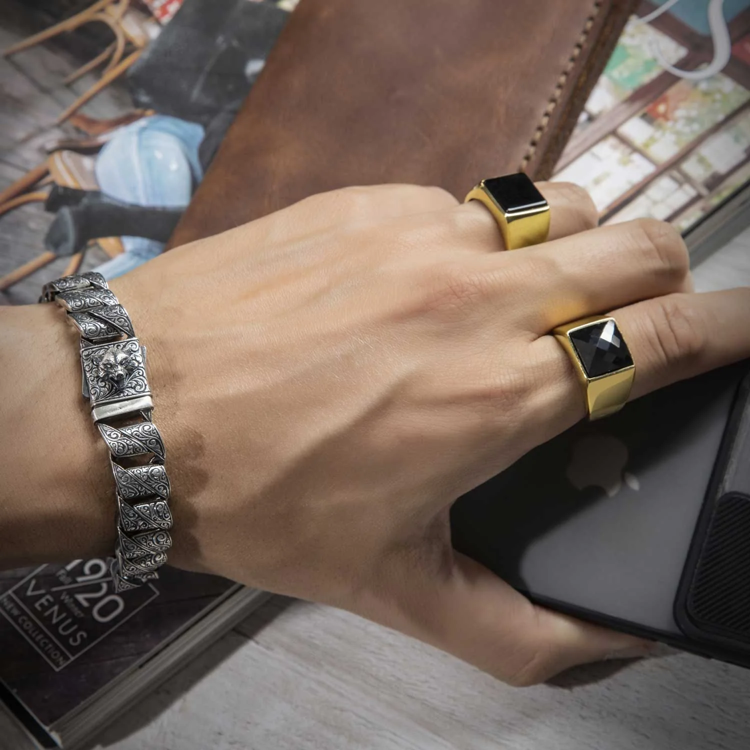 RARE PRINCE by CARAT SUTRA | Exclusive Classic Gold Signet Statement Ring with Faceted Black Zircon/ Red Zircon, Sterling Silver 925 Ring | Jewellery for Men| With Certificate of Authenticity and 925 Hallmark - Image 4