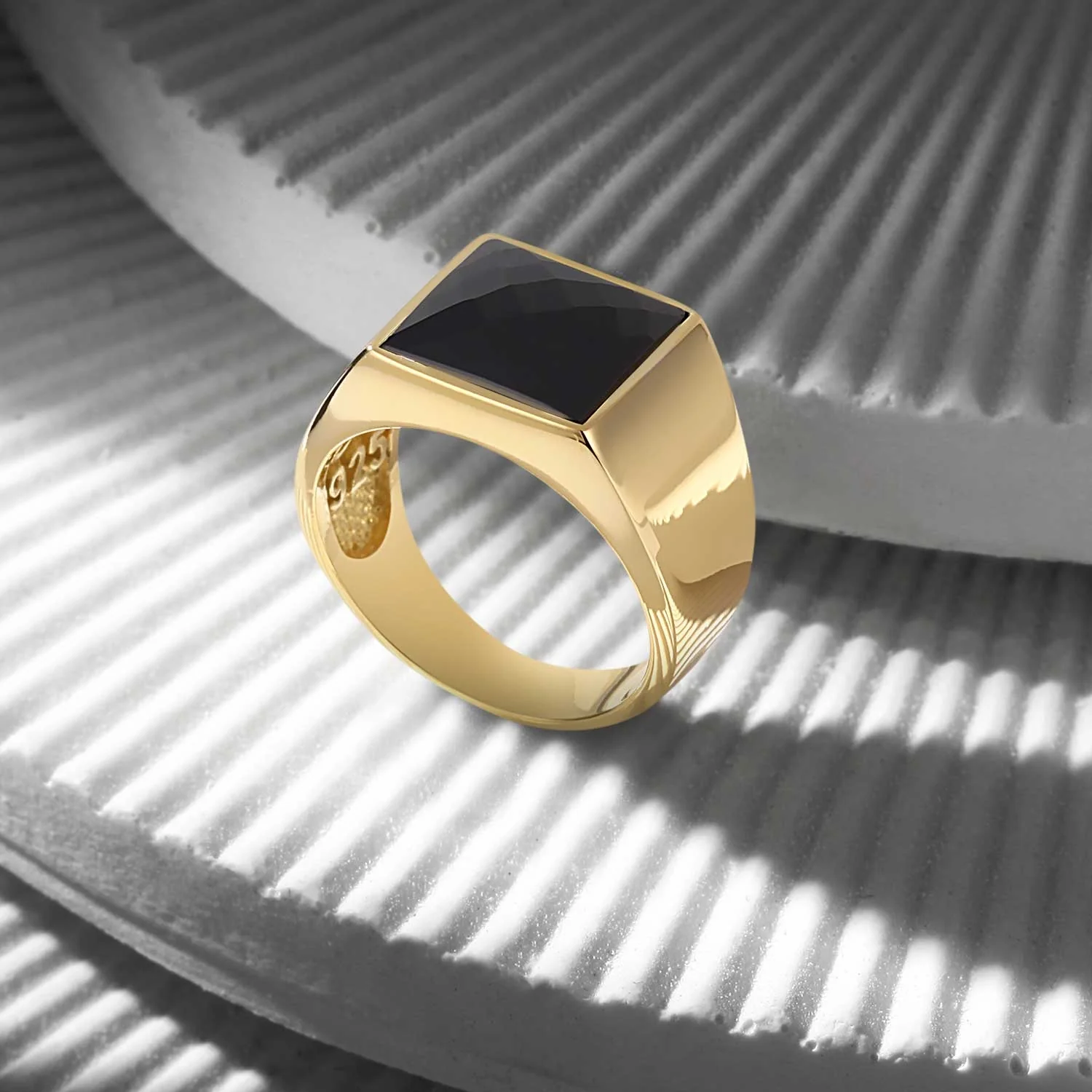 RARE PRINCE by CARAT SUTRA | Exclusive Classic Gold Signet Statement Ring with Faceted Black Zircon/ Red Zircon, Sterling Silver 925 Ring | Jewellery for Men| With Certificate of Authenticity and 925 Hallmark - Image 6