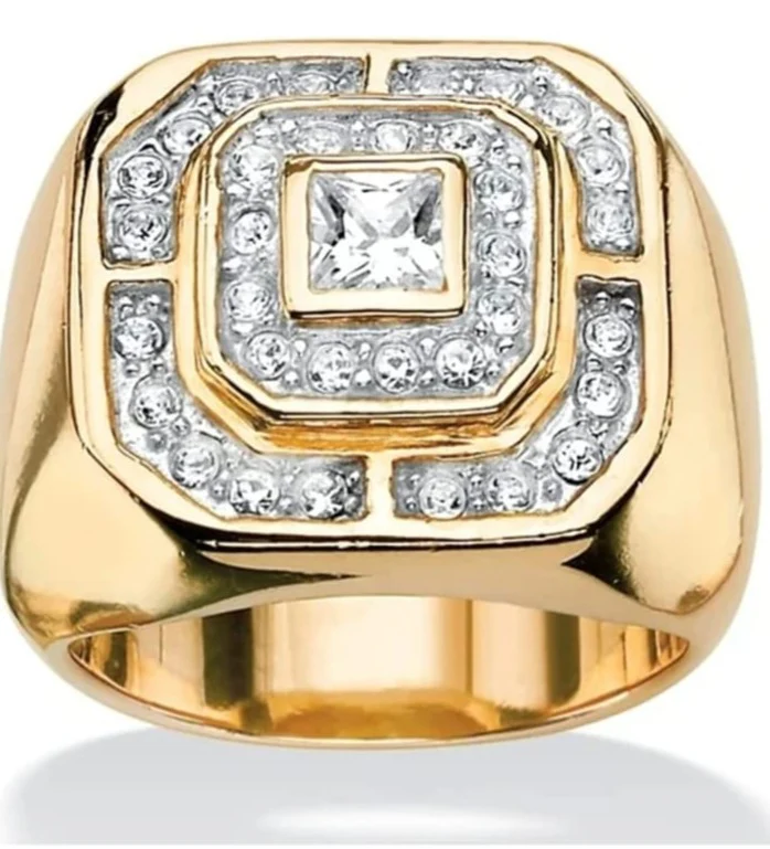 RARE PRINCE by CARAT SUTRA | Exclusive Classic Gold Signet Statement Ring Studded with CZ white zircons | 22kt Gold Plated Sterling Silver 925 Ring | Jewellery for Men| With Certificate of Authenticity and 925 Hallmark - Image 3