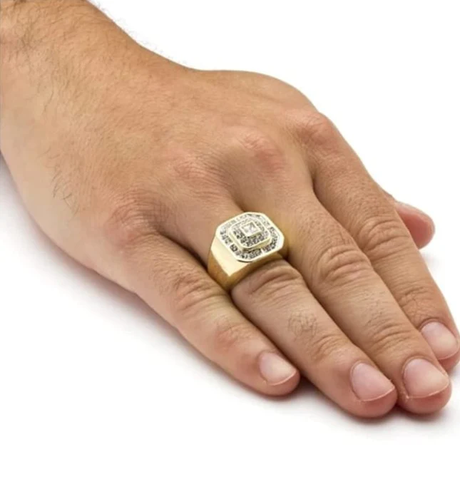 RARE PRINCE by CARAT SUTRA | Exclusive Classic Gold Signet Statement Ring Studded with CZ white zircons | 22kt Gold Plated Sterling Silver 925 Ring | Jewellery for Men| With Certificate of Authenticity and 925 Hallmark - Image 4