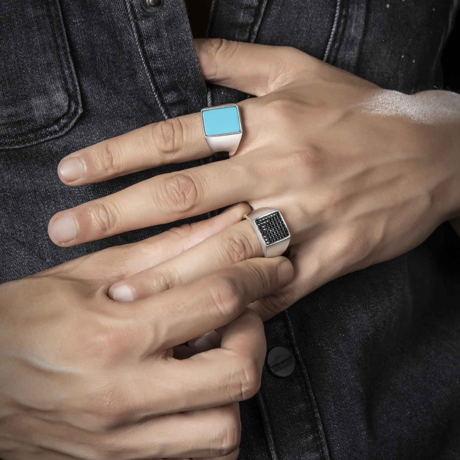 RARE PRINCE by CARAT SUTRA | Exclusive Classic Signet Statement Ring Studded with Black Zircons, Sterling Silver 925 Ring | Jewellery for Men| With Certificate of Authenticity and 925 Hallmark - Image 3