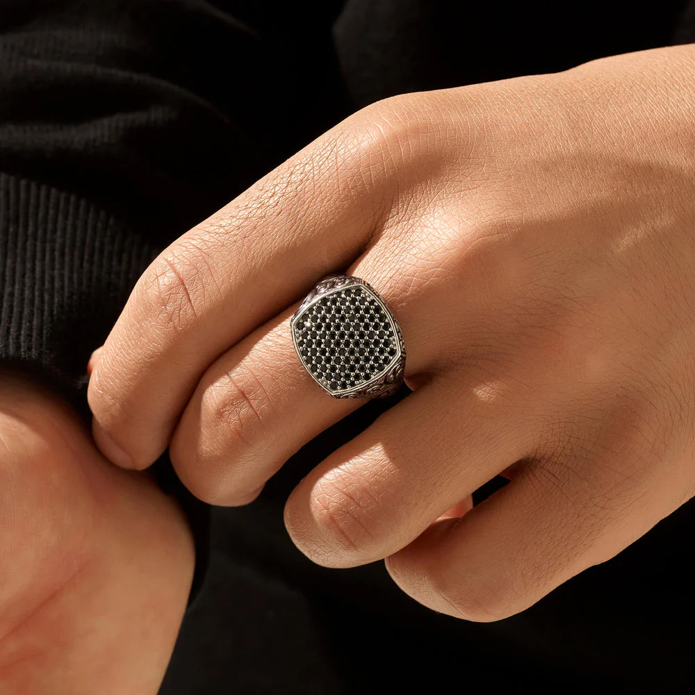 RARE PRINCE by CARAT SUTRA | Exclusive Classic Cushion Pave Ring Studded with Black Zircons, Sterling Silver 925 Ring | Jewellery for Men| With Certificate of Authenticity and 925 Hallmark - Image 3