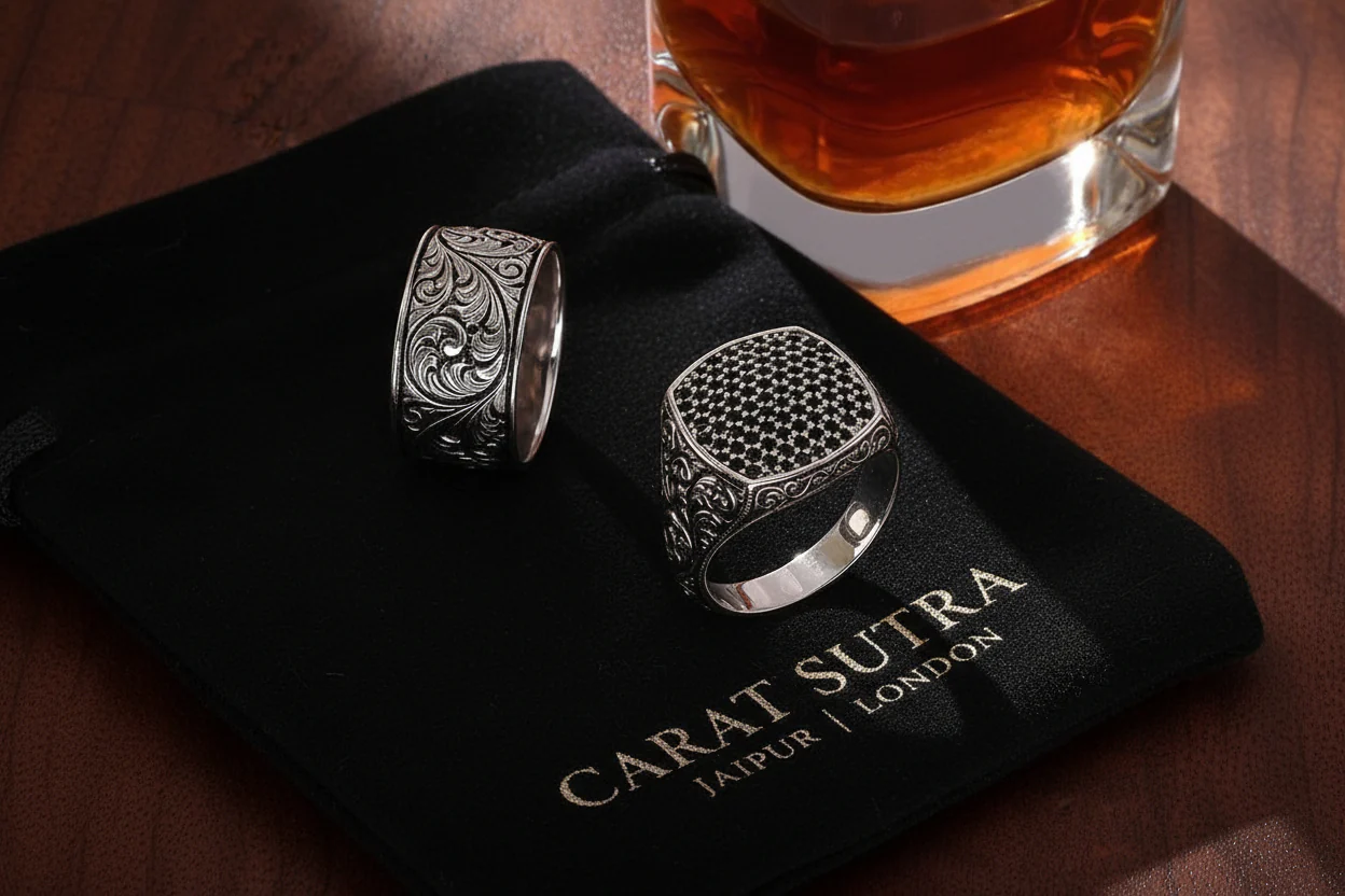 RARE PRINCE by CARAT SUTRA | Exclusive Classic Cushion Pave Ring Studded with Black Zircons, Sterling Silver 925 Ring | Jewellery for Men| With Certificate of Authenticity and 925 Hallmark - Image 5