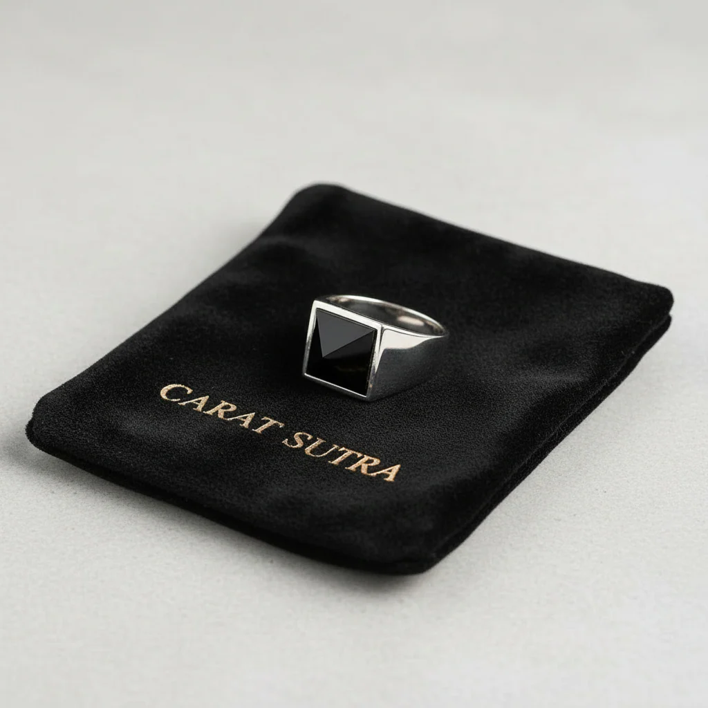 RARE PRINCE by CARAT SUTRA | Exclusive Classic Style Ring with Natural Pyramidal Black Onyx | Sterling Silver 925 Ring | Jewellery for Men| With Certificate of Authenticity and 925 Hallmark - Image 3