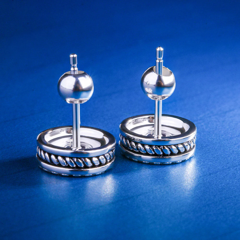 RARE PRINCE by CARAT SUTRA | Round Black Enamel & Diamond Stud Earrings for Men | Rhodium Plated 925 Sterling Silver | Jewellery for Men| With Certificate of Authenticity and 925 Hallmark - Image 5