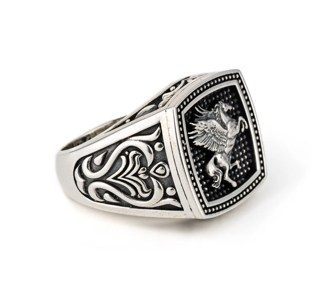 Exclusive Horse (Pegasus) Vintage Byzantine Style Signet Ring, Oxidized Sterling Silver 925 Ring | With Certificate of Authenticity and 925 Hallmark - Image 7