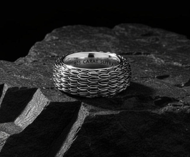 RARE PRINCE by CARAT SUTRA | Exclusive Eagle Feather Band Ring for Men, Oxidized Sterling Silver 925 Ring | Jewellery for Men| With Certificate of Authenticity and 925 Hallmark