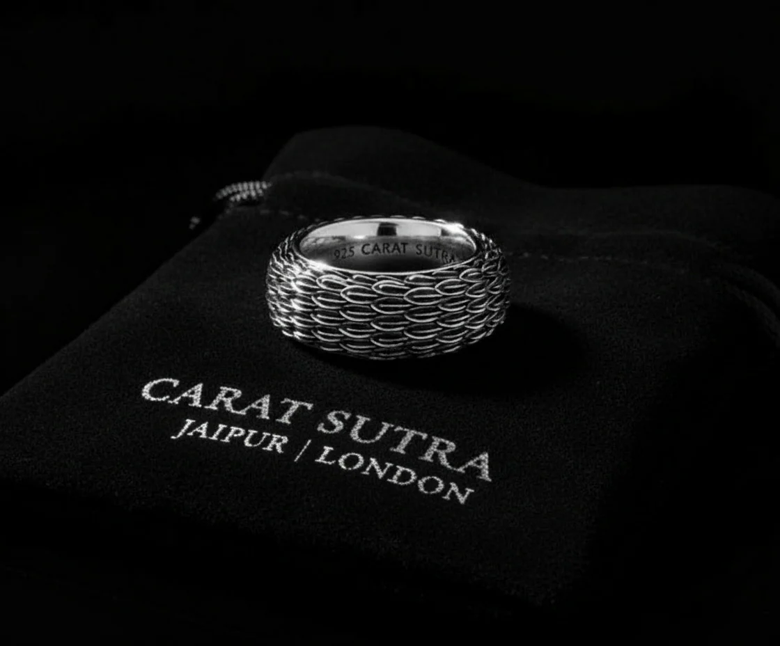 RARE PRINCE by CARAT SUTRA | Exclusive Eagle Feather Band Ring for Men, Oxidized Sterling Silver 925 Ring | Jewellery for Men| With Certificate of Authenticity and 925 Hallmark - Image 2