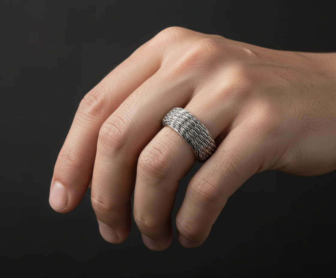 RARE PRINCE by CARAT SUTRA | Exclusive Eagle Feather Band Ring for Men, Oxidized Sterling Silver 925 Ring | Jewellery for Men| With Certificate of Authenticity and 925 Hallmark - Image 3