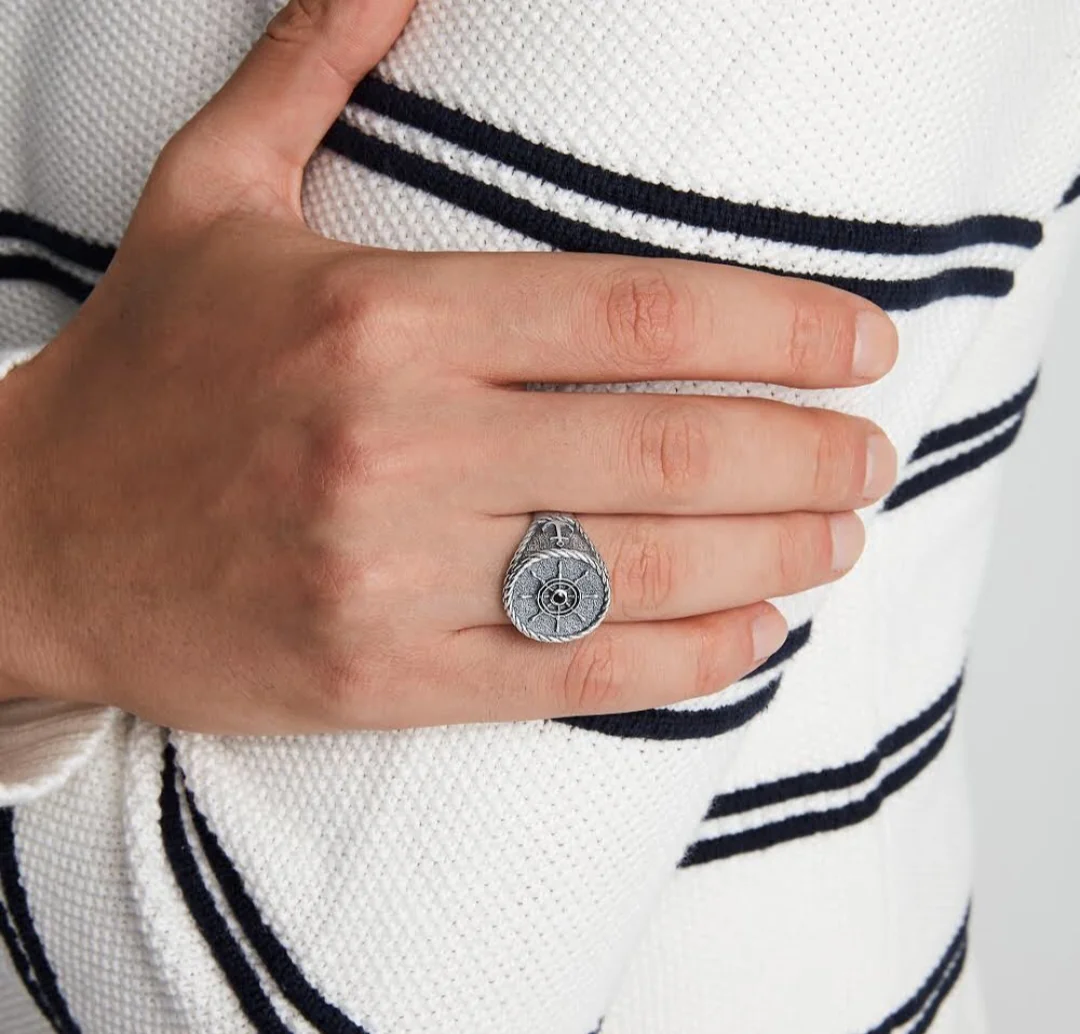 RARE PRINCE by CARAT SUTRA | Exclusive Signet Style Rudder Ring for Men, Oxidized Sterling Silver 925 Ring | Jewellery for Men| With Certificate of Authenticity and 925 Hallmark - Image 4