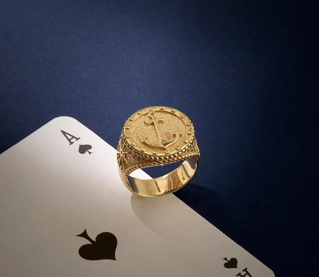 RARE PRINCE by CARAT SUTRA | Exclusive 22k Gold Plated Signet Style Sailor's Anchor Ring, Sterling Silver 925 Ring | Jewellery for Men| With Certificate of Authenticity and 925 Hallmark - Image 2