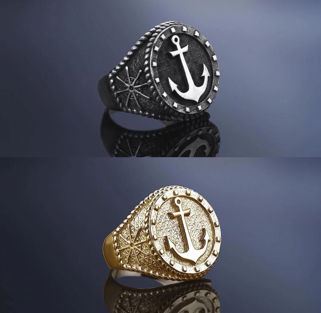RARE PRINCE by CARAT SUTRA | Exclusive 22k Gold Plated Signet Style Sailor's Anchor Ring, Sterling Silver 925 Ring | Jewellery for Men| With Certificate of Authenticity and 925 Hallmark - Image 4