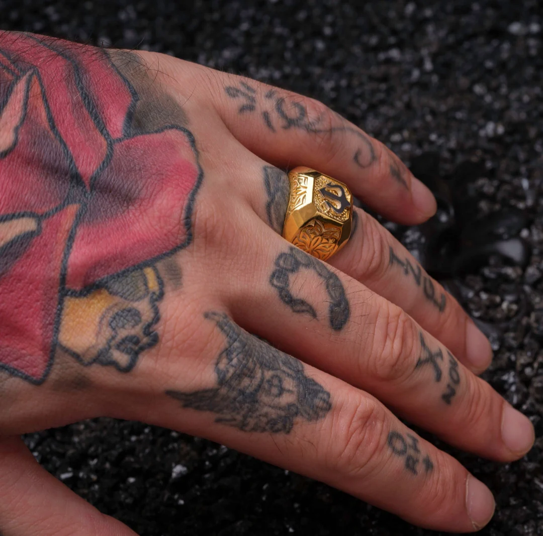 RARE PRINCE by CARAT SUTRA | Exclusive Trishul Symbol Signet Style Ring for Men, 22kt Gold Micron Plated Sterling Silver 925 Ring | Jewellery for Men| With Certificate of Authenticity and 925 Hallmark - Image 3