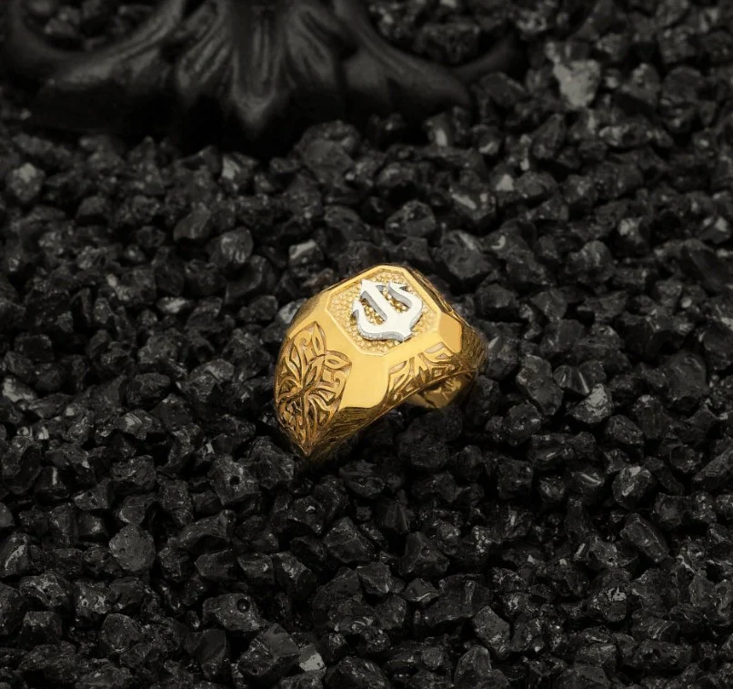 RARE PRINCE by CARAT SUTRA | Exclusive Trishul Symbol Signet Style Ring for Men, 22kt Gold Micron Plated Sterling Silver 925 Ring | Jewellery for Men| With Certificate of Authenticity and 925 Hallmark - Image 4