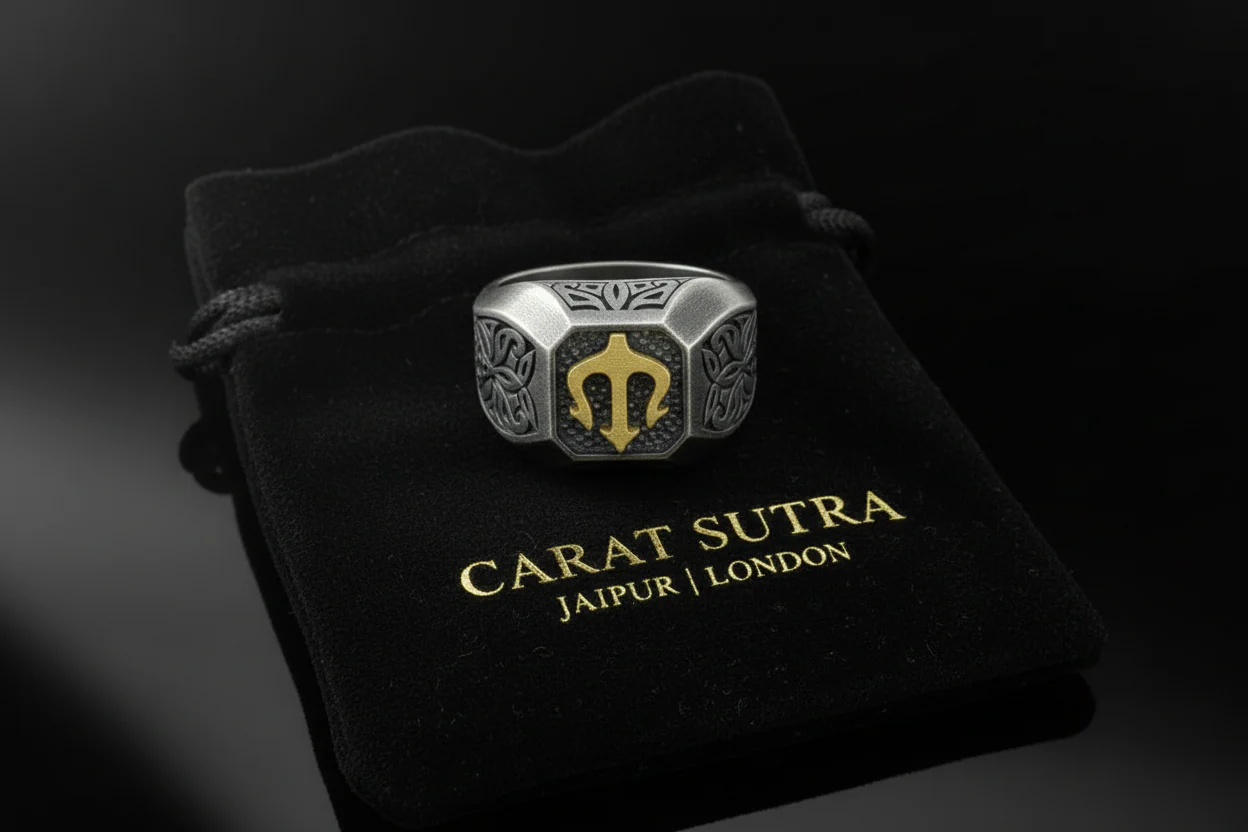 RARE PRINCE by CARAT SUTRA | Exclusive Trishul Symbol Signet Style Ring for Men, Oxidized Sterling Silver 925 Ring | Jewellery for Men| With Certificate of Authenticity and 925 Hallmark - Image 2