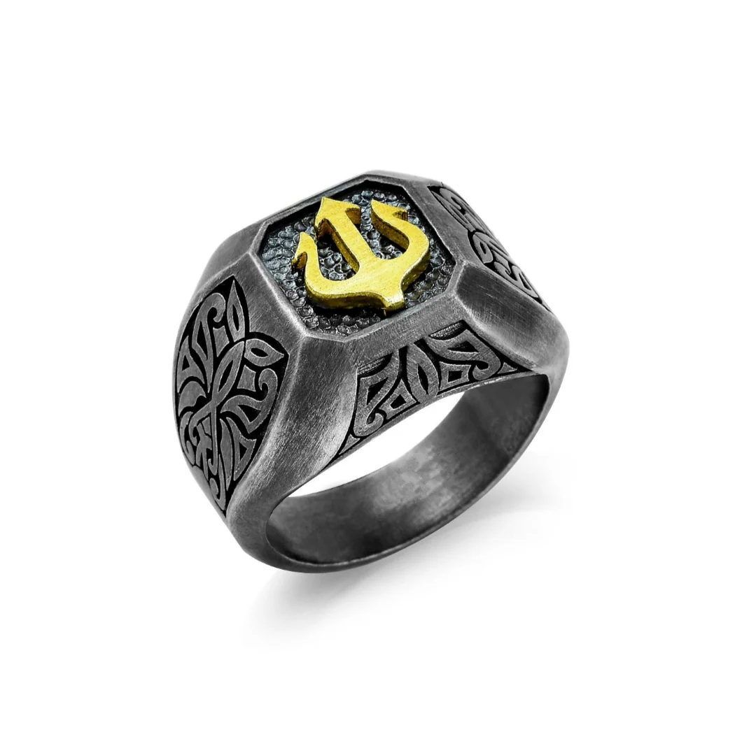 RARE PRINCE by CARAT SUTRA | Exclusive Trishul Symbol Signet Style Ring for Men, Oxidized Sterling Silver 925 Ring | Jewellery for Men| With Certificate of Authenticity and 925 Hallmark - Image 3