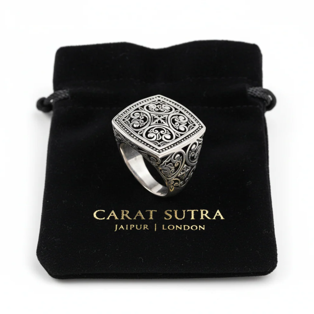 RARE PRINCE by CARAT SUTRA | Exclusive Byzantine Style Signet Ring for Men, Oxidized Sterling Silver 925 Ring | Jewellery for Men| With Certificate of Authenticity and 925 Hallmark - Image 2