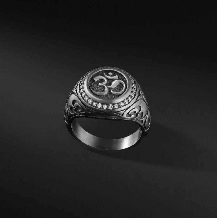 RARE PRINCE by CARAT SUTRA | Exclusive Turkish Style Om Symbol Signet Ring for Men, Oxidized Sterling Silver 925 Ring | Jewellery for Men| With Certificate of Authenticity and 925 Hallmark - Image 2