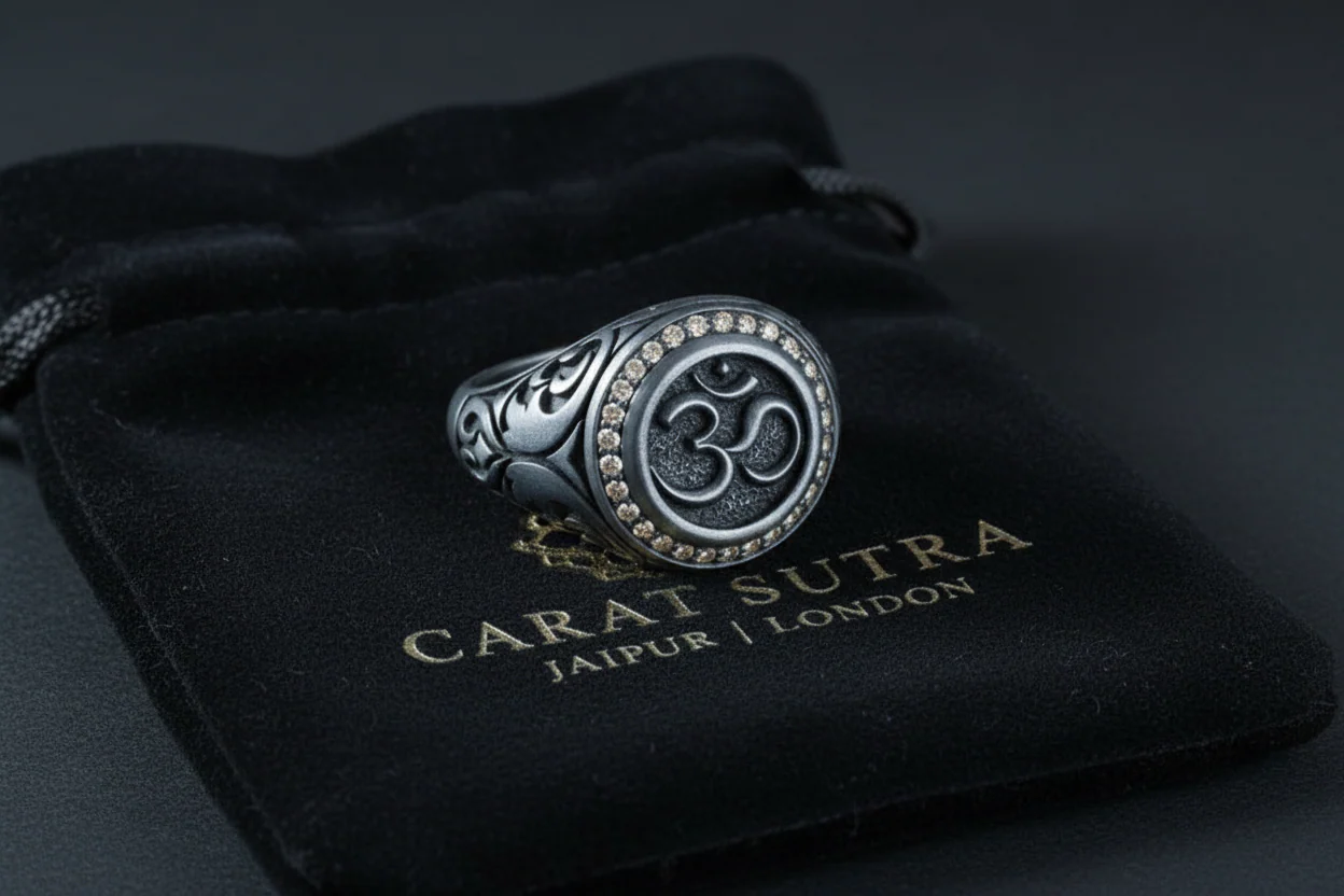 RARE PRINCE by CARAT SUTRA | Exclusive Turkish Style Om Symbol Signet Ring for Men, Oxidized Sterling Silver 925 Ring | Jewellery for Men| With Certificate of Authenticity and 925 Hallmark - Image 4