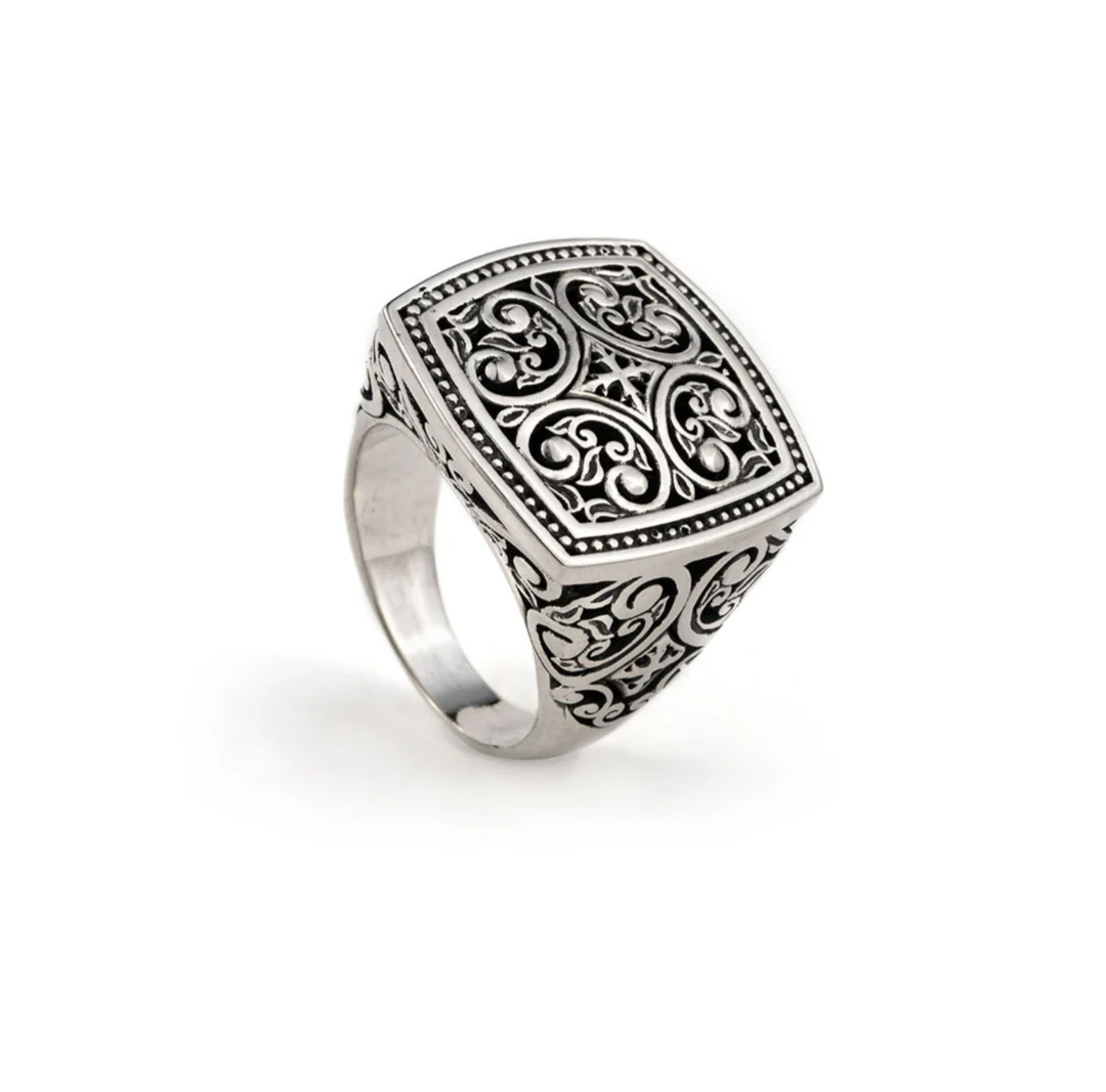 RARE PRINCE by CARAT SUTRA | Exclusive Byzantine Style Signet Ring for Men, Oxidized Sterling Silver 925 Ring | Jewellery for Men| With Certificate of Authenticity and 925 Hallmark - Image 4