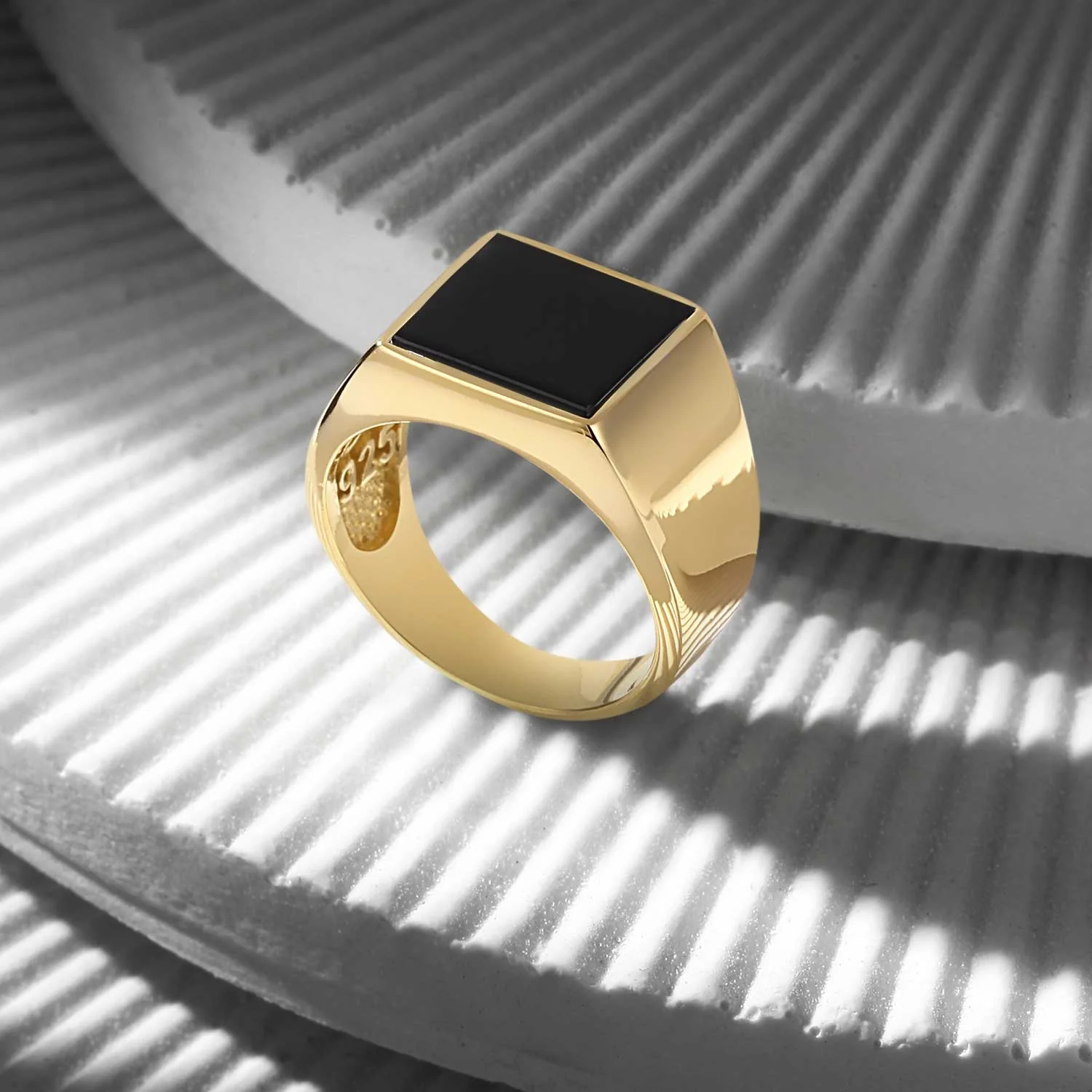 RARE PRINCE by CARAT SUTRA | Exclusive Classic Gold Signet Statement Ring with Natural Black Onyx/ Red Agate, Sterling Silver 925 Ring | Jewellery for Men| With Certificate of Authenticity and 925 Hallmark - Image 7