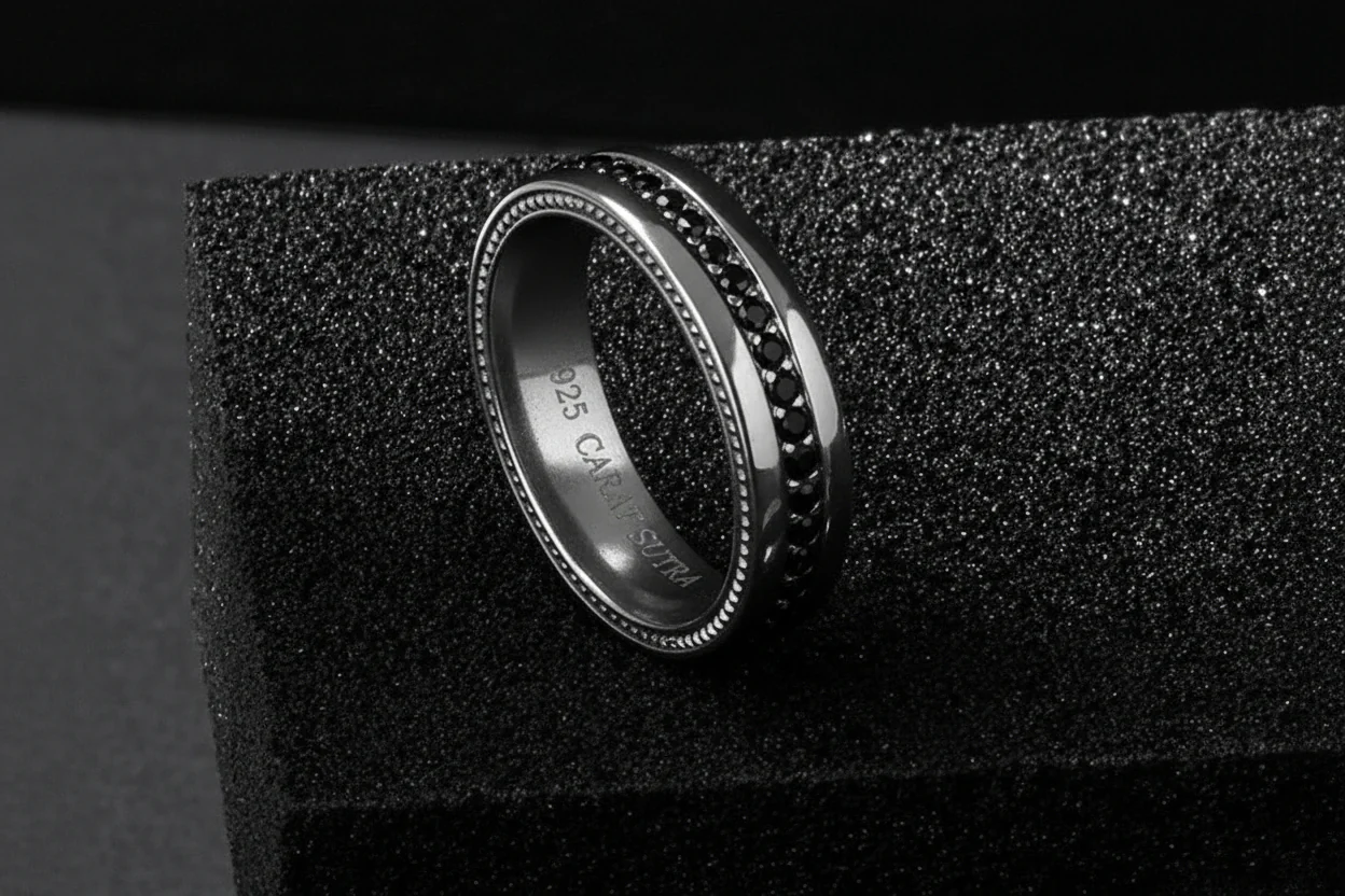 RARE PRINCE by CARAT SUTRA | Exclusive Pave Band Ring for Men, Sterling Silver 925 Ring | Jewellery for Men| With Certificate of Authenticity and 925 Hallmark