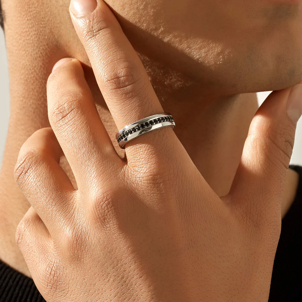RARE PRINCE by CARAT SUTRA | Exclusive Pave Band Ring for Men, Sterling Silver 925 Ring | Jewellery for Men| With Certificate of Authenticity and 925 Hallmark - Image 2