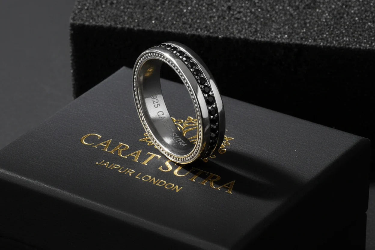 RARE PRINCE by CARAT SUTRA | Exclusive Pave Band Ring for Men, Sterling Silver 925 Ring | Jewellery for Men| With Certificate of Authenticity and 925 Hallmark - Image 5