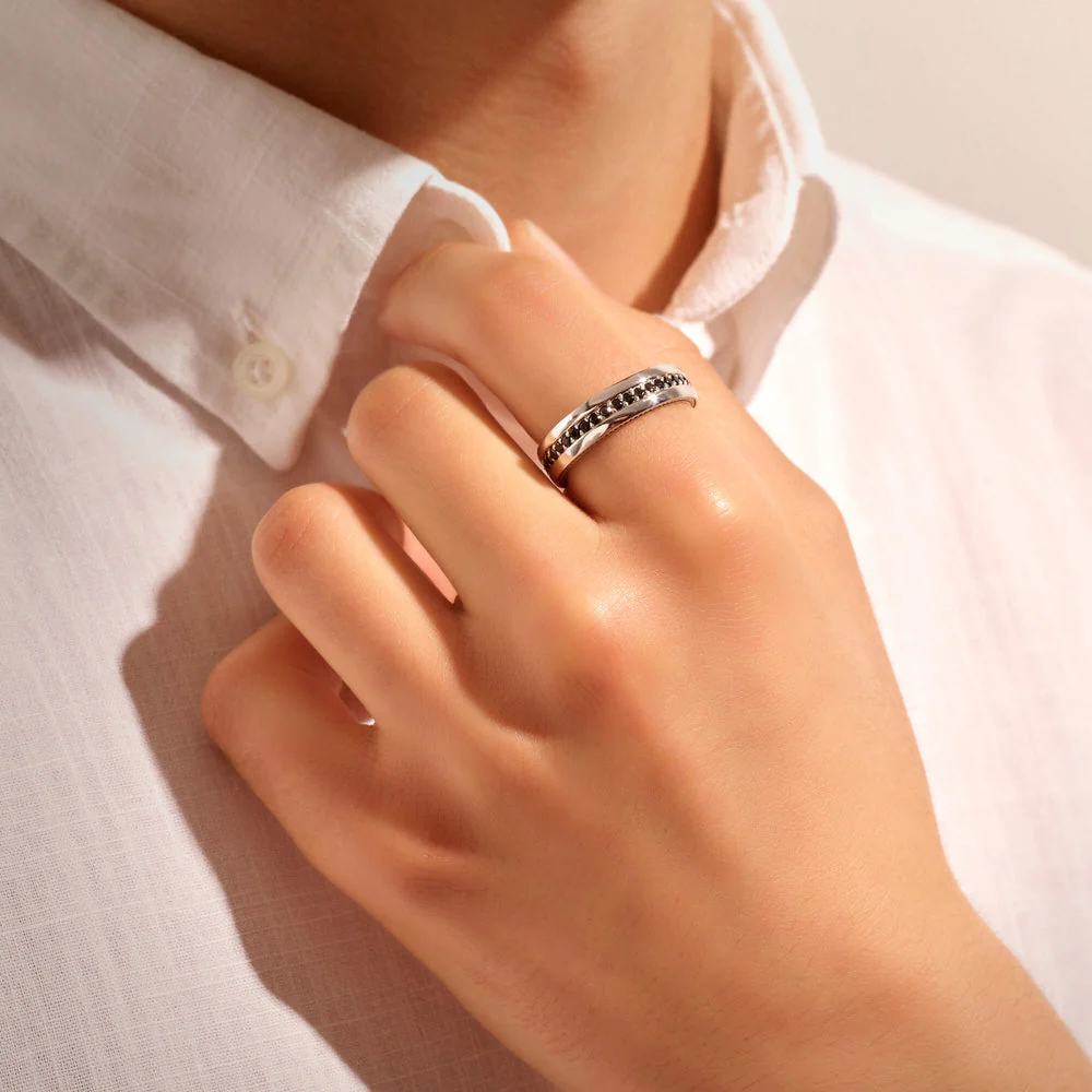 RARE PRINCE by CARAT SUTRA | Exclusive Pave Band Ring for Men, Sterling Silver 925 Ring | Jewellery for Men| With Certificate of Authenticity and 925 Hallmark - Image 8
