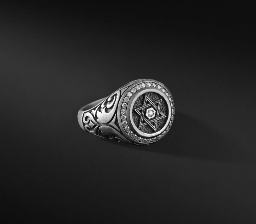 RARE PRINCE by CARAT SUTRA | Exclusive Turkish Style Star Signet Ring for Men, Oxidized Sterling Silver 925 Ring | Jewellery for Men| With Certificate of Authenticity and 925 Hallmark