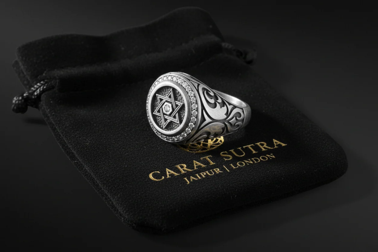 RARE PRINCE by CARAT SUTRA | Exclusive Turkish Style Star Signet Ring for Men, Oxidized Sterling Silver 925 Ring | Jewellery for Men| With Certificate of Authenticity and 925 Hallmark - Image 4