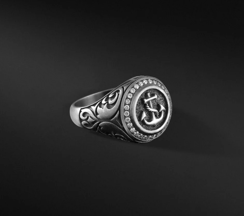 RARE PRINCE by CARAT SUTRA | Exclusive Turkish Style Sailor's Anchor Ring for Men, Oxidized Sterling Silver 925 Ring | Jewellery for Men| With Certificate of Authenticity and 925 Hallmark