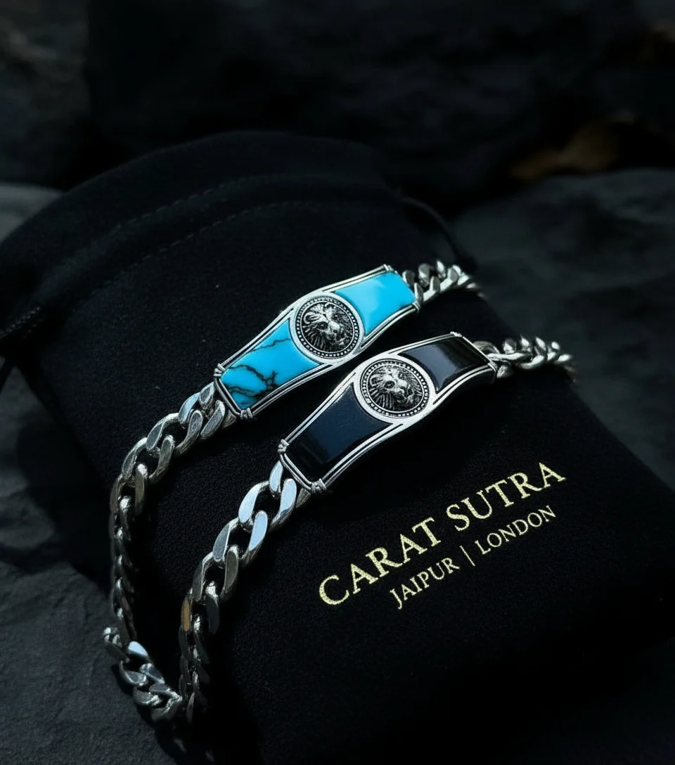 RARE PRINCE by CARAT SUTRA | Heavy Lion Chain Bracelet with Natural Black Onyx for Men | 925 Sterling Silver Bracelet | Men's Jewelry | With Certificate of Authenticity and 925 Hallmark - Image 3