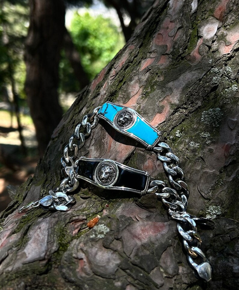 RARE PRINCE by CARAT SUTRA | Heavy Lion Chain Bracelet with Natural Black Onyx for Men | 925 Sterling Silver Bracelet | Men's Jewelry | With Certificate of Authenticity and 925 Hallmark - Image 5