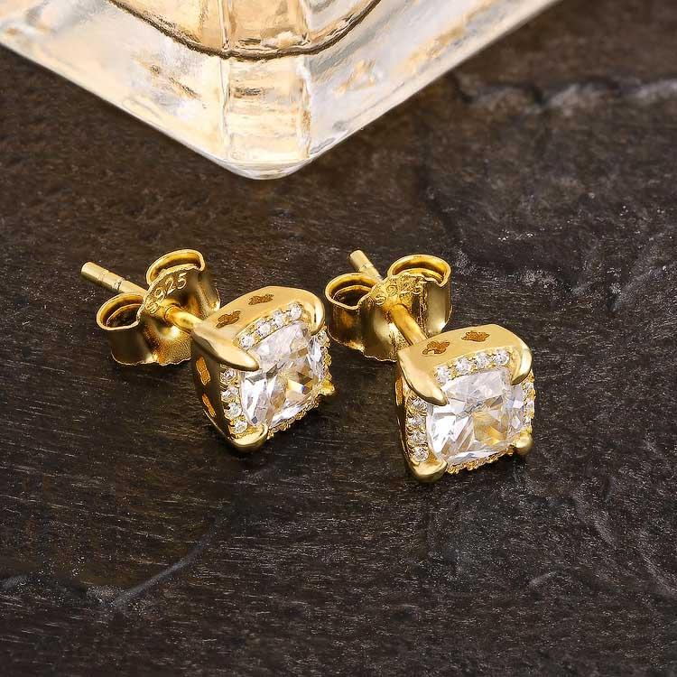 RARE PRINCE by CARAT SUTRA | Princess Cut Diamond Stud Earrings for Men | AAA+ Quality Swarovski Diamond & White Rhodium & 22kt Gold Plated 925 Sterling Silver Earrings | Jewellery for Men| With Certificate of Authenticity and 925 Hallmark - Image 3