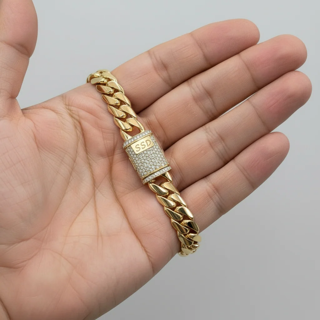 RARE PRINCE by CARAT SUTRA | Solid 12mm Miami Cuban Link Bracelet with Iced Lock | 22kt Gold Micron Plated on 925 Sterling Silver Bracelet with AAA+ Quality Swarovski Diamonds | Men's Jewelry | With Certificate of Authenticity and 925 Hallmark - Image 10