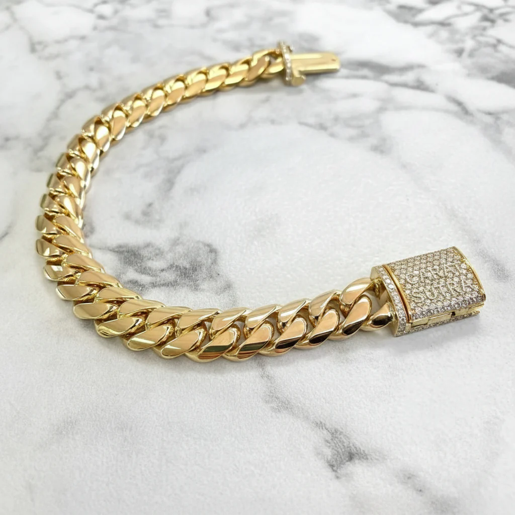 RARE PRINCE by CARAT SUTRA | Solid 12mm Miami Cuban Link Bracelet with Iced Lock | 22kt Gold Micron Plated on 925 Sterling Silver Bracelet with AAA+ Quality Swarovski Diamonds | Men's Jewelry | With Certificate of Authenticity and 925 Hallmark - Image 5