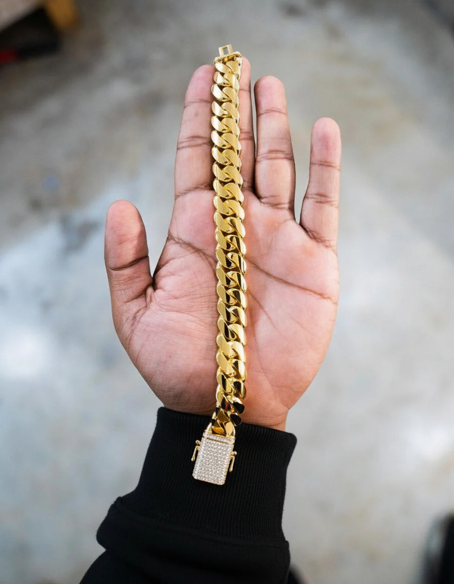 RARE PRINCE by CARAT SUTRA | Solid 12mm Miami Cuban Link Bracelet with Iced Lock | 22kt Gold Micron Plated on 925 Sterling Silver Bracelet with AAA+ Quality Swarovski Diamonds | Men's Jewelry | With Certificate of Authenticity and 925 Hallmark - Image 6