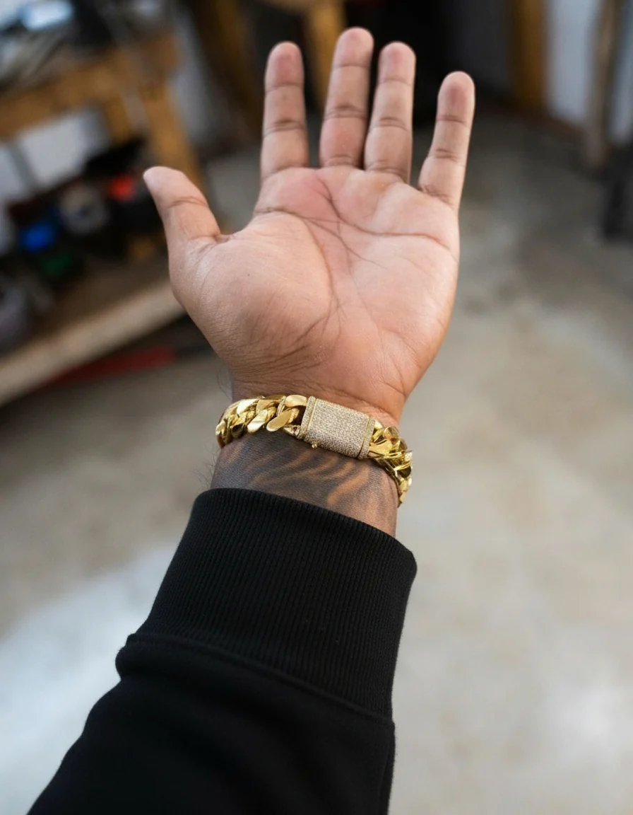 RARE PRINCE by CARAT SUTRA | Solid 12mm Miami Cuban Link Bracelet with Iced Lock | 22kt Gold Micron Plated on 925 Sterling Silver Bracelet with AAA+ Quality Swarovski Diamonds | Men's Jewelry | With Certificate of Authenticity and 925 Hallmark - Image 7