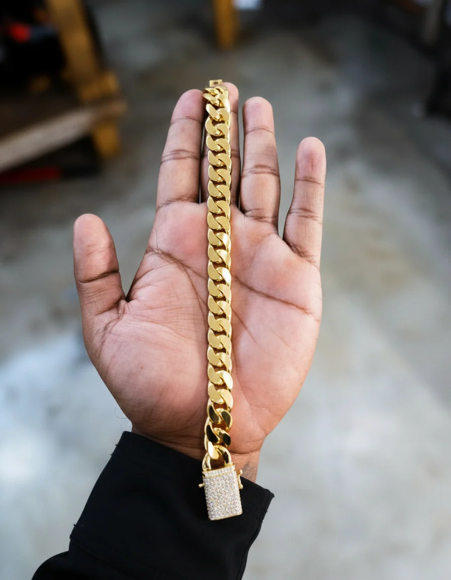 RARE PRINCE by CARAT SUTRA | Solid 12mm Miami Cuban Link Bracelet with Iced Lock | 22kt Gold Micron Plated on 925 Sterling Silver Bracelet with AAA+ Quality Swarovski Diamonds | Men's Jewelry | With Certificate of Authenticity and 925 Hallmark - Image 9